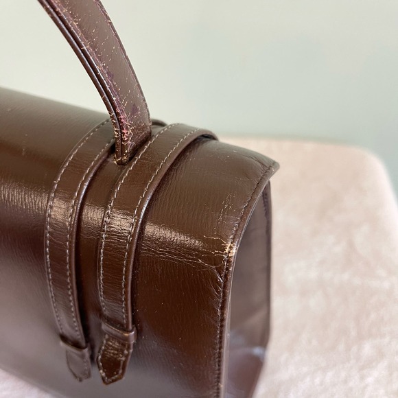 Vintage Saks Fifth Avenue Womens Brown Snap Leather Top Handle Flap Over Handbag - Picture 11 of 16